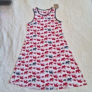 Lands' End girls size 14 white tank dress with blue & red elephants NWT